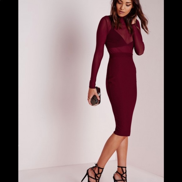 Burgundy mesh bandage dress - Picture 2 of 2